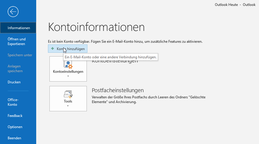 Klick auf <<Konto hinzufügen>>