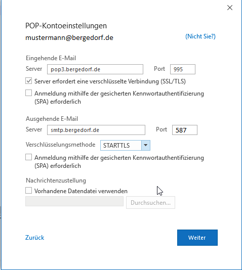 POP3 Einstellungen